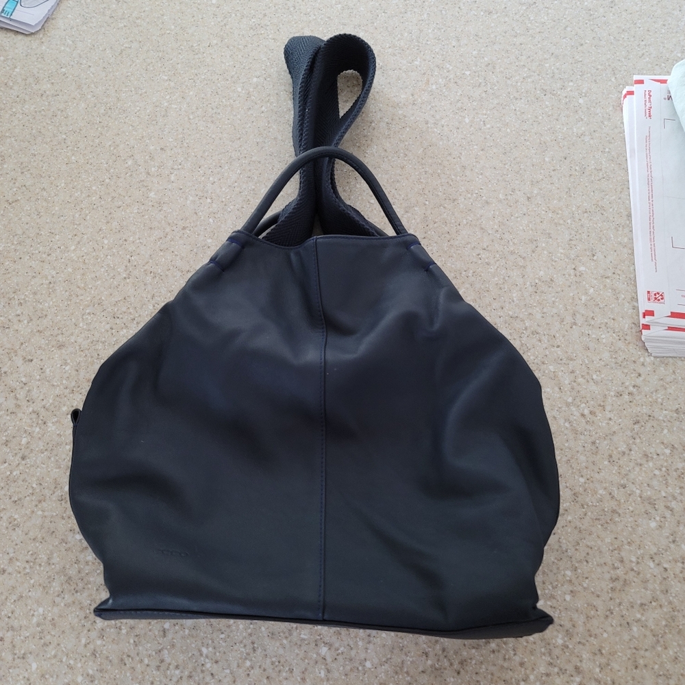 Ecco Navy Blue Leather Shoulder Bag with Wide Strap - Picture 12 of 13